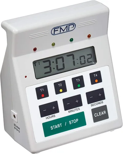 FMP Temporizador digital de cuenta regresiva de cocina comercial de 4 canales, resistente al agua, 7 pulgadas de altura, color blanco