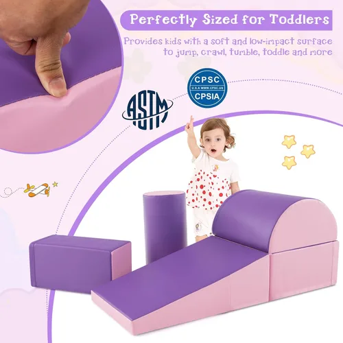 Miniatura 5 de Costzon 5 juguetes de escalada para niños pequeños, estructura de juego de bloques de espuma suave, escaladores para el desarrollo infantil, Púrpura
