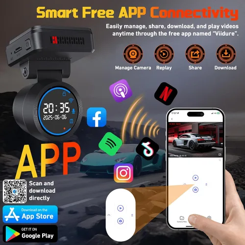 Miniatura 2 de Cámara frontal para automóvil con WiFi integrado y control de aplicación, cámara de tablero 4K con tarjeta gratuita de 32 GB, cámara de tablero