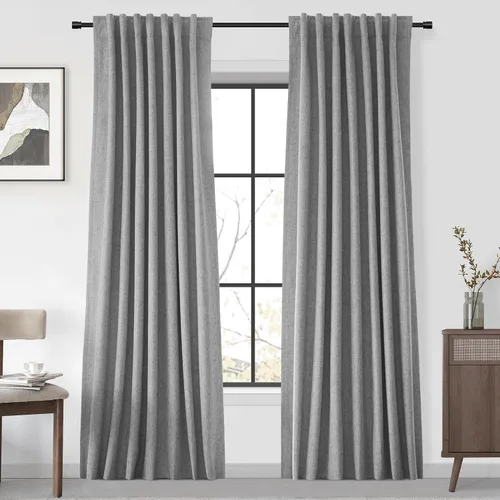 Miniatura 114 de UHITECH Cortinas cortas de lino de 24 pulgadas de largo para ventanas pequeñas de granja, cortinas opacas modernas para sala de estar, pestañas