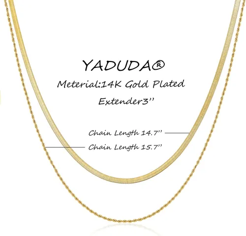 Miniatura 3 de YADUDA Collar de cadena en capas, cadena de cuerda, collar en espiga de espiga, estación de bolas, oro de 14 quilates, resistente al deslustre