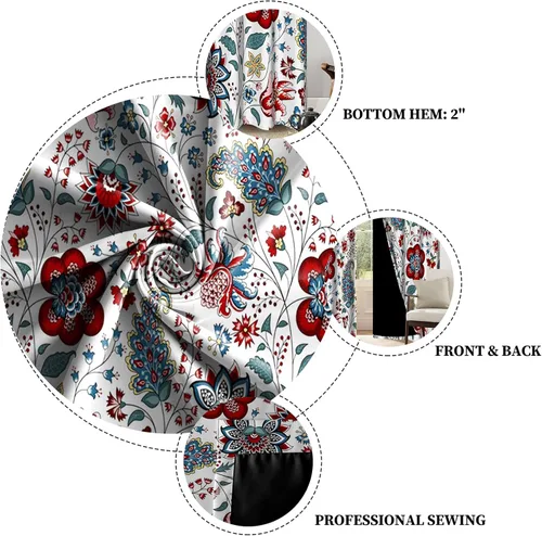 Miniatura 7 de Renaiss - Cortinas opacas florales boho, cortinas de ventana con aislamiento térmico y estampado de flores y plantas bohemias para dormitorio