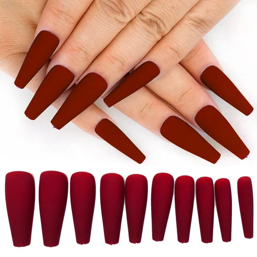 Miniatura 11 de AddFavor 120 uñas postizas negras a presión largas con pegamento y pestañas adhesivas, uñas acrílicas mate de cobertura completa para mujeres y niñas