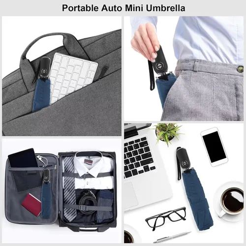 Miniatura 4 de LEAGERA Paraguas de viaje compacto para bolso, mango plano, impermeable para lluvia ligera