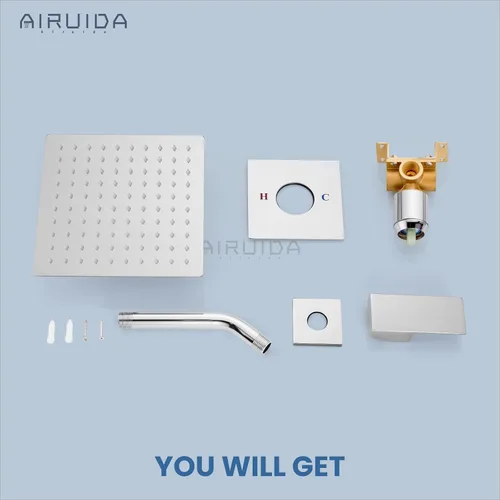 Miniatura 9 de Airuida Juego de grifo de ducha cromado pulido, kit de molduras de ducha de una sola función, sistema de ducha de lluvia para baño, cabezal de ducha