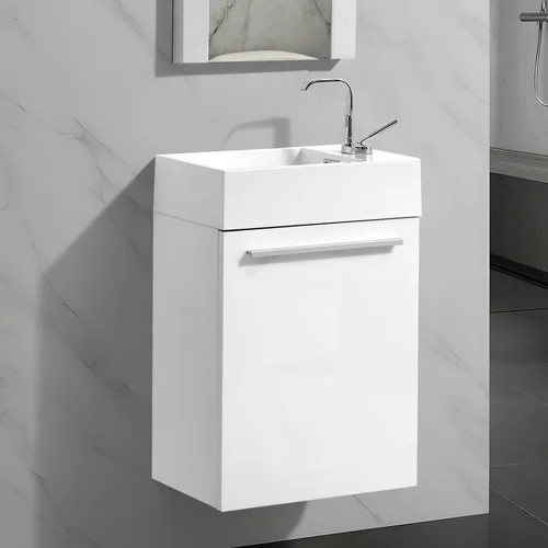 Miniatura 13 de Blossom Tocador de baño pequeño de 18 pulgadas con fregadero, gabinete flotante de madera maciza, resistente a la humedad, fregadero de profundidad