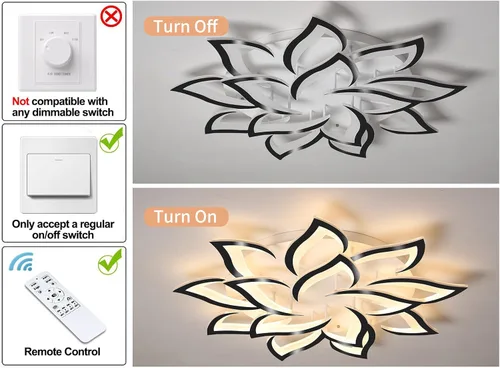 Miniatura 2 de Garwarm Lámpara de Techo LED Moderna, Regulable de 3 Cabezales Cuadrados Accesorio de Lámpara de Techo con Control Remoto, Candelabro de Techo
