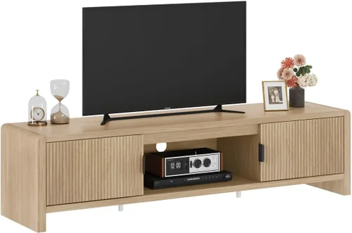 Miniatura 2 de FATORRI Soporte de TV para televisores de hasta 75/65/55 pulgadas, centro de entretenimiento de madera con almacenamiento, consola multimedia