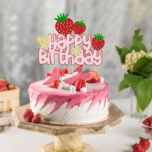 Miniatura 7 de 1 paquete de decoración de pastel de fresa con purpurina para temática de frutas, baby shower, fiesta de cumpleaños de niños, suministros