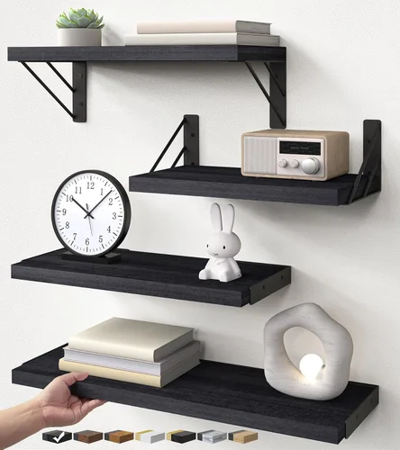 BAYKA Estantes flotantes montados en la pared, estante de pared flotante de madera para libros y decoración, pequeña exhibición y organizador que