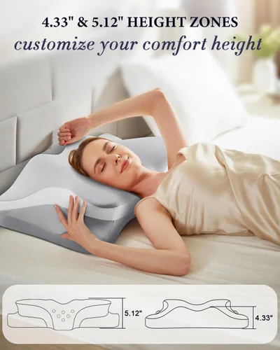 Miniatura 5 de Almohada cervical para el alivio del dolor de cuello, almohadas de espuma viscoelástica de enfriamiento ergonómicas para dormir con funda de Gris