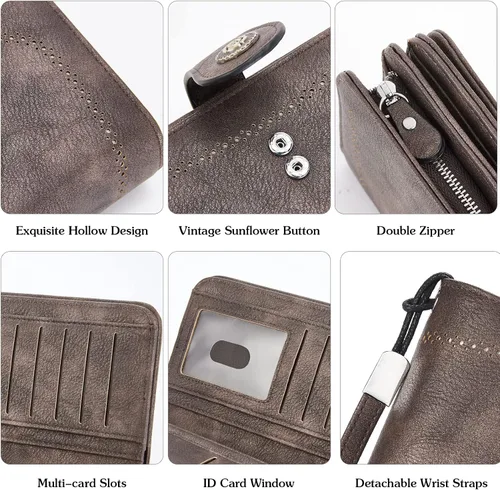 Miniatura 5 de BOSTANTEN Cartera de cuero genuino para mujer de gran capacidad cartera de mano con bloqueo RFID