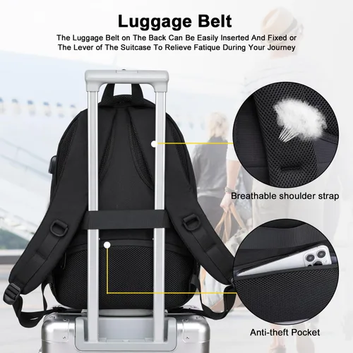 Miniatura 5 de Mochila Asenlin para portátil de viaje para mujeres y hombres, mochila resistente al agua para negocios, delgada y resistente, con puerto USB