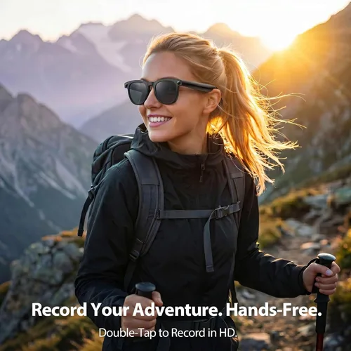 Miniatura 3 de EarlySincere Gafas inteligentes con cámara POV 4K de 8 MP, video HD, asistente de visión AI, transcriptor de traducción y voz, audio de oído