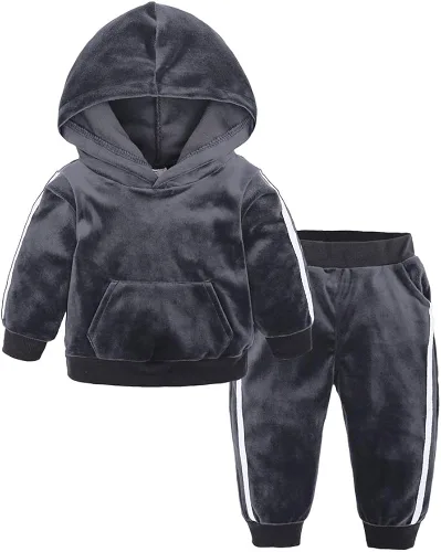 MYGBCPJS Conjunto de 2 piezas de terciopelo para niños y niñas, sudadera de manga larga con capucha + pantalones deportivos de cintura elástica