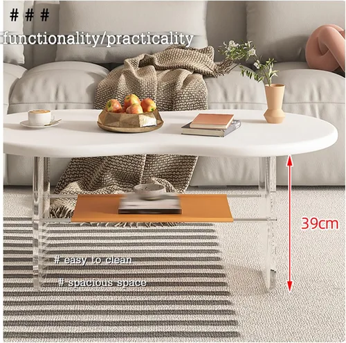 Miniatura 6 de Cofee Mesa de centro de madera, mesa de centro para sala, mesa de café de lujo, mesa de té de 2 niveles con estante de almacenamiento, esquinas