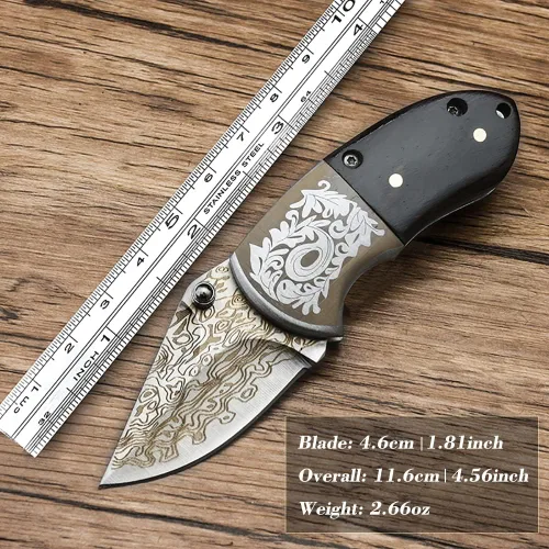 Miniatura 6 de STARDW Cuchillo de bolsillo plegable pequeño para hombres y mujeres, cuchillo utilitario plegable con patrón de damasco, cortador de cajas, cuchillo