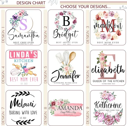 Miniatura 2 de Delantal de cocina blanco personalizado, regalos para mujeres, 9 diseños lindos con texto de nombre, delantales de cocina personalizados