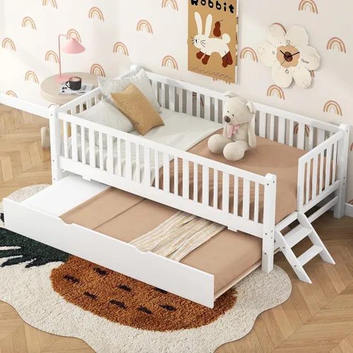 Miniatura 13 de Bellemave Estructura de cama tamaño completo con barandillas de protección y cajones de almacenamiento, camas infantiles de madera estilo Montessori