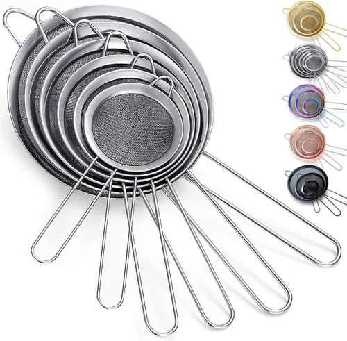 Kyraton Juego de 6 coladores de malla fina, tamiz de harina para hornear, clandro de acero inoxidable, colador de té matcha, separador de salsa,