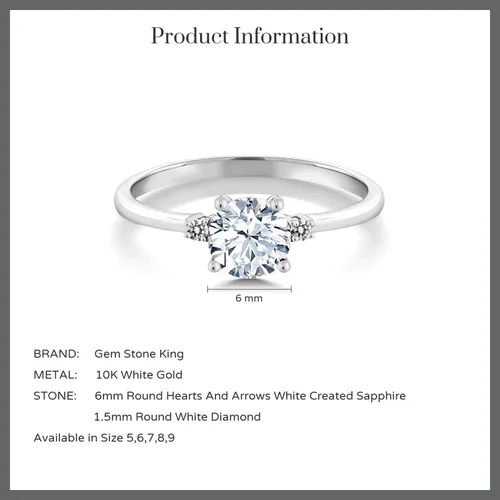 Miniatura 6 de Gem Stone King Anillo solitario de compromiso de oro blanco de 10 quilates con zafiro blanco y diamantes blancos para mujer (1.23 qttw)