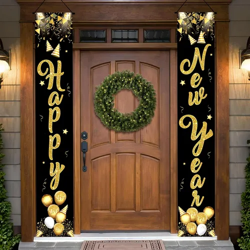 KatchOn, Cartel de feliz año nuevo XtraLarge - 72 x 12 pulgadas | Cartel de puerta de feliz año nuevo para decoraciones de Año Nuevo 2026 |