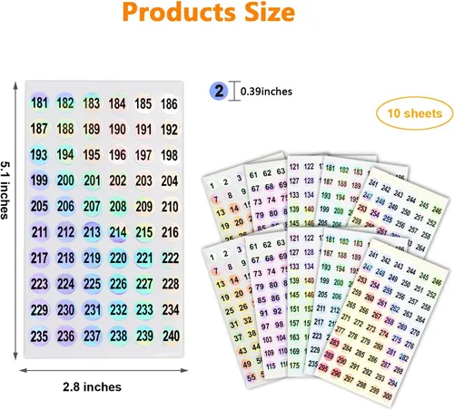 Miniatura 6 de 2 juegos de pegatinas numéricas (número 1-300), pegatinas holográficas autoadhesivas para organizar botellas de esmalte de uñas/palitos de muestra