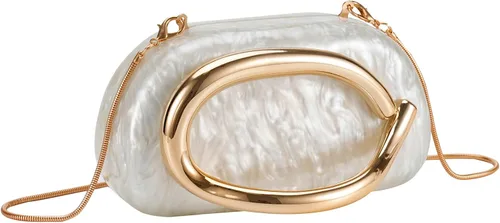 Miniatura 11 de Bolso de mano de acrílico para mujer, bolso de noche redondo clásico, bolso de manillar de metal vintage para boda, fiesta de graduación.