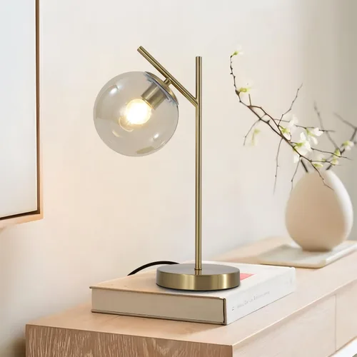 Miniatura 11 de Juego de 2 lámparas de mesa de globo, lámpara de escritorio de latón y vidrio con pantalla de vidrio blanco lechoso, lámpara de pie contemporánea