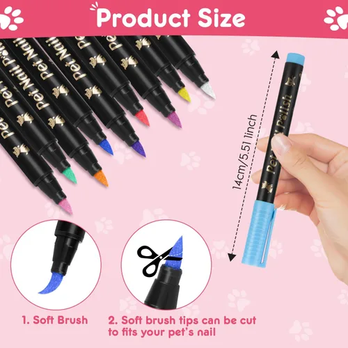 Miniatura 3 de MSDADA Bolígrafos de esmalte de uñas para perros de secado rápido, juego de esmaltes de uñas de 9 colores para perros, seguro y fácil de aplicar