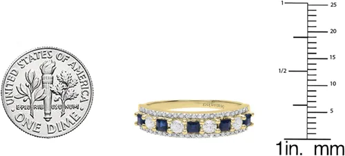 Miniatura 16 de Dazzlingrock Collection Anillo de boda de 9 piedras de zafiro azul princesa y diamante blanco redondo de 0.098 in cada uno en oro de 14 quilates