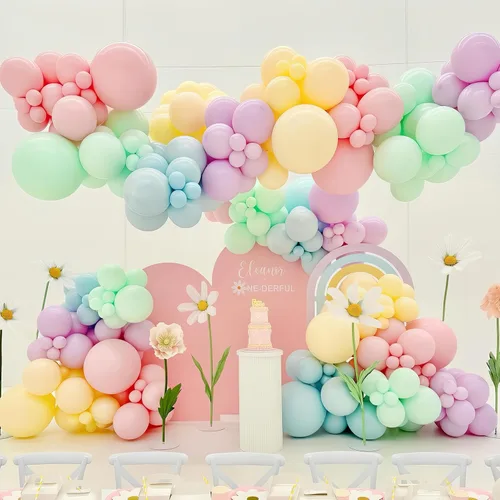 Miniatura 4 de HILAVO Kit de Arco de Globos Pastel Macaron Rosa Azul Verde Morado Amarillo Color Pastel Arcoíris Confeti Globos de Látex Guirnalda para Pascua