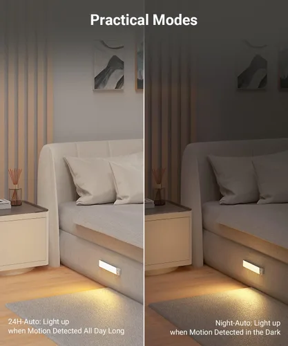Miniatura 8 de Lyridz Luces recargables para debajo del gabinete con sensor de movimiento ajustable de 90 grados, luces LED inalámbricas de armario de 1500 mAh