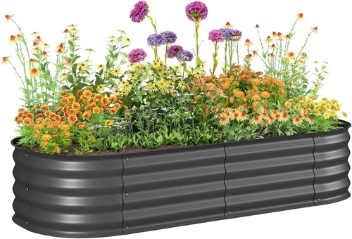 Miniatura 39 de Outsunny Cama de Jardín Elevada con 3 Jardineras, Soporte de Plantas de Madera con Orificios de Drenaje, para Verduras, Hierbas y Flores, Gris