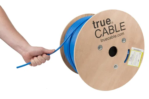 TRUE CABLE Cable Ethernet a granel de elevación blindada Cat6A, 1000 pies, azul, cobre sólido desnudo 23 AWG, 750 MHz, F/UTP, PoE++ 100 W,