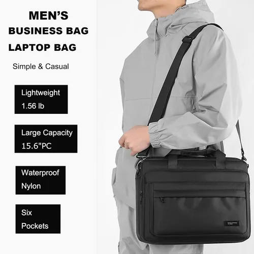 Miniatura 2 de natyrlpog Maletín para laptop de 15.6 pulgadas para hombres y mujeres, impermeable, de nailon, ligero, para el hombro, para negocios, oficina
