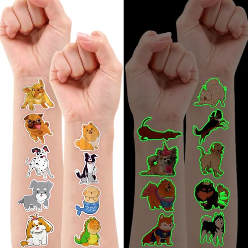 Miniatura 2 de 96 tatuajes temporales para perros y mascotas para niños, resplandor luminoso en la oscuridad, calcomanías de tatuajes falsos de animales