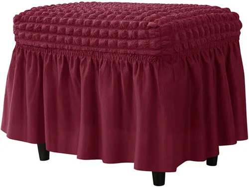 Miniatura 11 de GAWEKIQE Fundas otomanas de tela de sirsaca de alta elasticidad, funda para reposapiés con falda, rectangular, moderno, protector de muebles