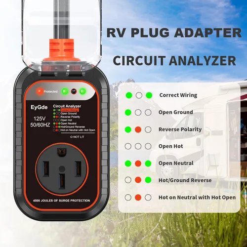Miniatura 4 de EyGde Adaptador RV de 30 amperios a 50 amperios con protector de sobretensiones, NEMA TT-30P macho a enchufe hembra 14-50R, analizador de circuitos