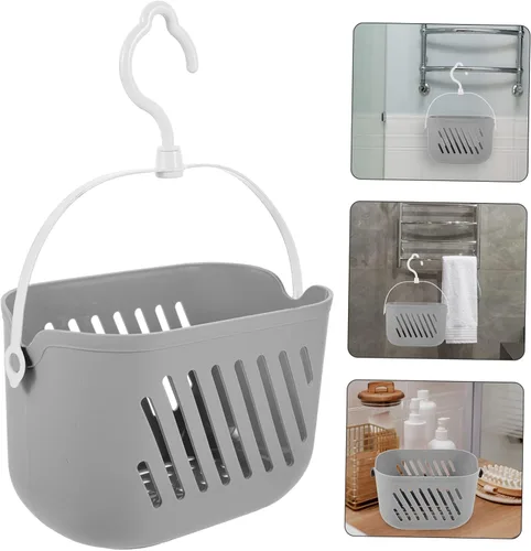 Miniatura 5 de Cesta de almacenamiento de mano de baño de plástico gris montado en la pared