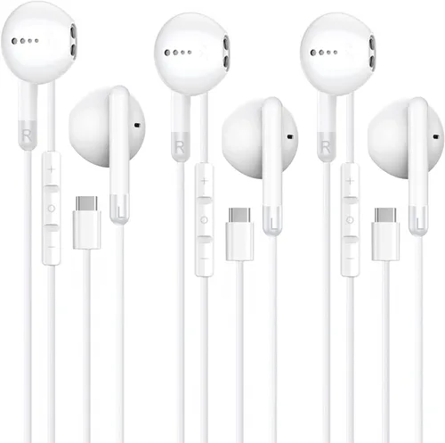Paquete de 3 auriculares USB C [certificados MFi], auriculares tipo C, auriculares estéreo HiFi con cable, auriculares intraurales magnéticos con