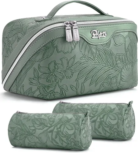 Miniatura 14 de BOYATU Bolsas de maquillaje de viaje Bolsa organizadora de cosméticos: Juego de 3 bolsas de maquillaje de gran capacidad, bolsas de aseo de piel