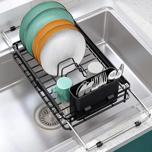 Escurridor de platos sobre el fregadero, escurridores de platos en el fregadero, escurridor de platos expandible sobre el mostrador del fregadero,
