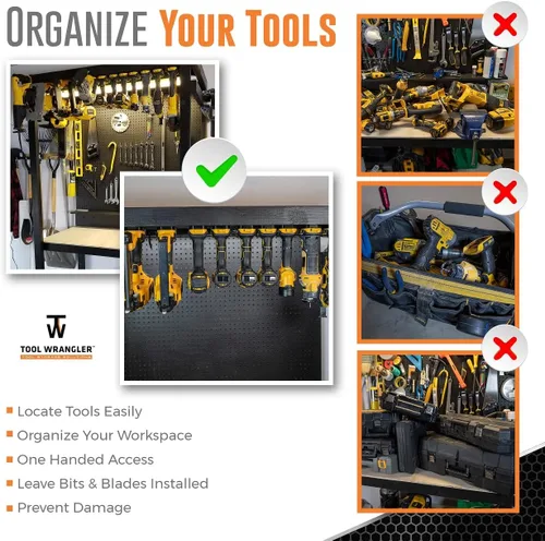 Miniatura 7 de Tool Wrangler Dewalt Organizador de Soporte de Herramientas - Compatible con 20V - 8 Soportes de Herramientas DeWalt Soporte de Pared para Taladro