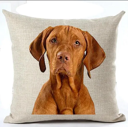 Funda de almohadón decorativa de animales, perros mascotas, beagle dachshund vizsla, de material de lino de algodón de 18", cuadrada., Algodón, 6,