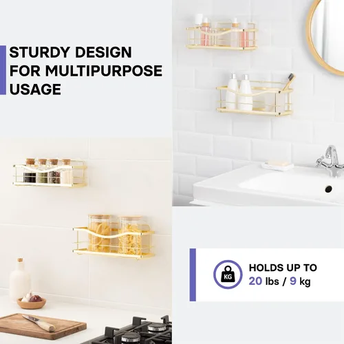 Miniatura 4 de KINCMAX Organizador de ducha – Estante de ducha de pared autoadhesivo – Soporte de champú de baño de acero inoxidable y estante de almacenamiento