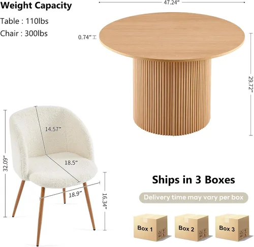 Miniatura 3 de NORDICANA Juego de mesa y sillas de comedor redondo de madera de 5 piezas, mesa de cocina de 47 pulgadas con sillas barril para 4, juego de comedor