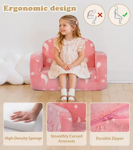 Miniatura 7 de Sofá para niños, sofá suave 2 en 1 plegable con manta y almohada de nube, que brilla en la oscuridad, sofá convertible, regalos para niños y niñas