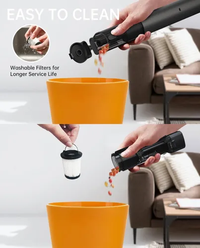 Miniatura 8 de Aspiradora de mano, inalámbrica, recargable, 20000 PA, ligera, portátil, filtro HEPA, 5.1 fl oz, 150 W, tiempo de funcionamiento de 50 minutos