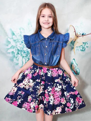 Miniatura 2 de YJ.GWL Vestido occidental para niñas, vestido de mezclilla para niña, vestidos de princesa para niñas, vestidos de fiesta para niñas de 3 a 14 años